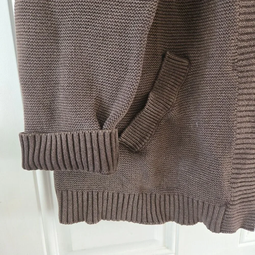 Seven7 Womens Cardigan Sweater Large Brown Oversized Open Front Cotton Knit NWT